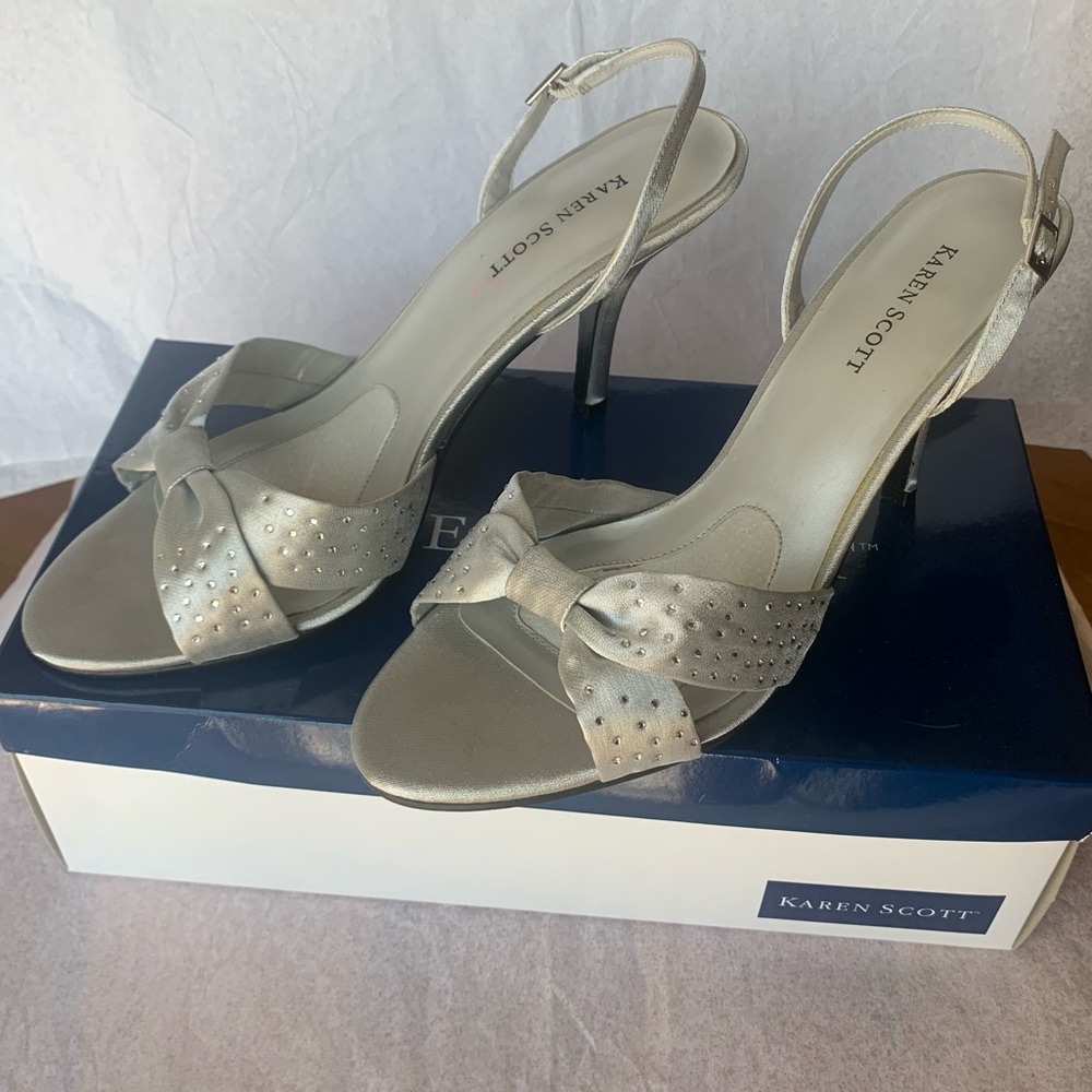 Silver Heels with Bow and Gem Accents